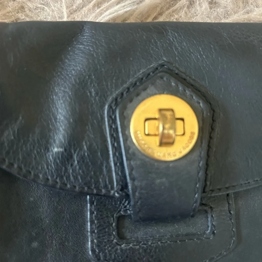 Marc By Marc Jacobs Black Leather Wristlet with Gold Accent